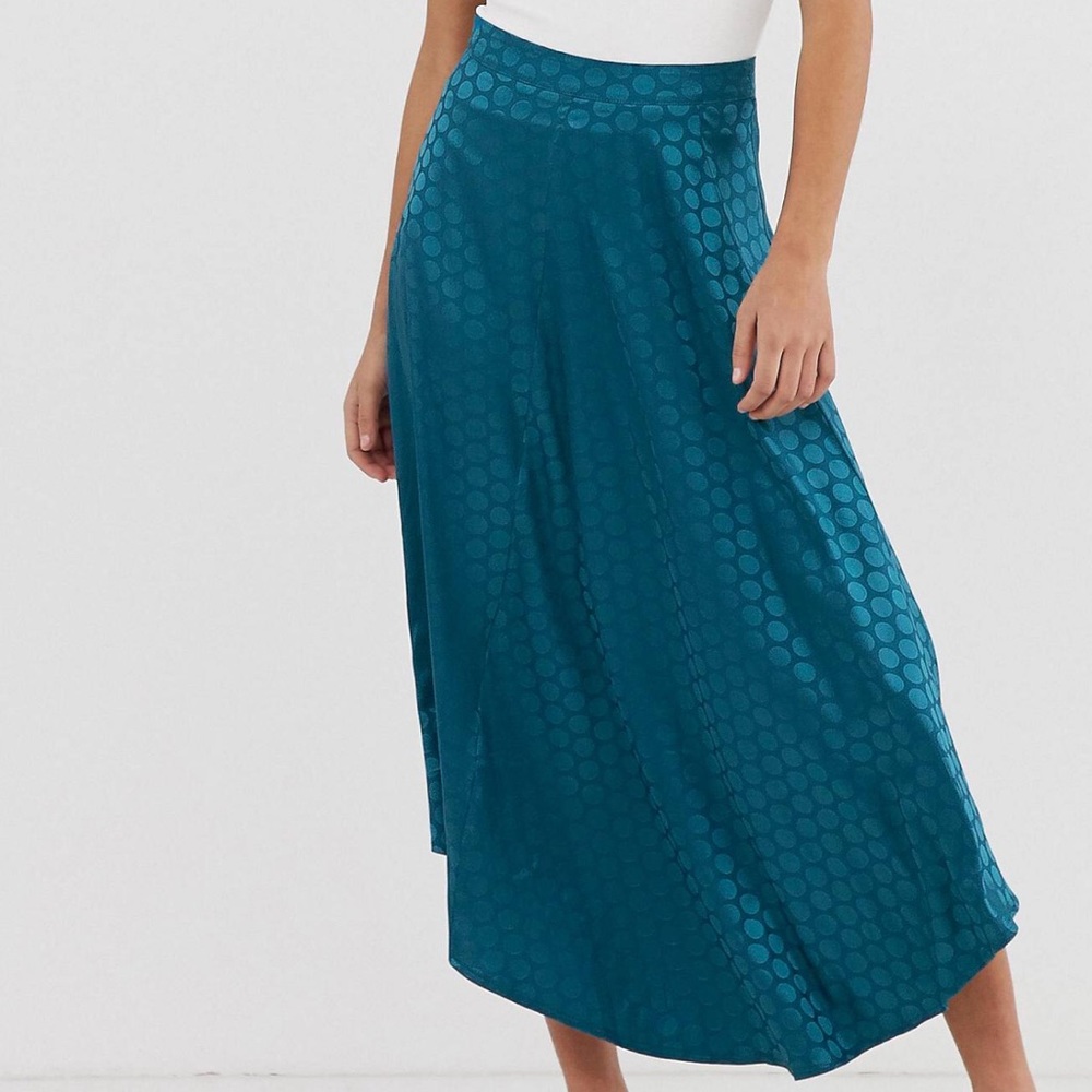 Missguided Asymmetric midi skirt teal polka dot